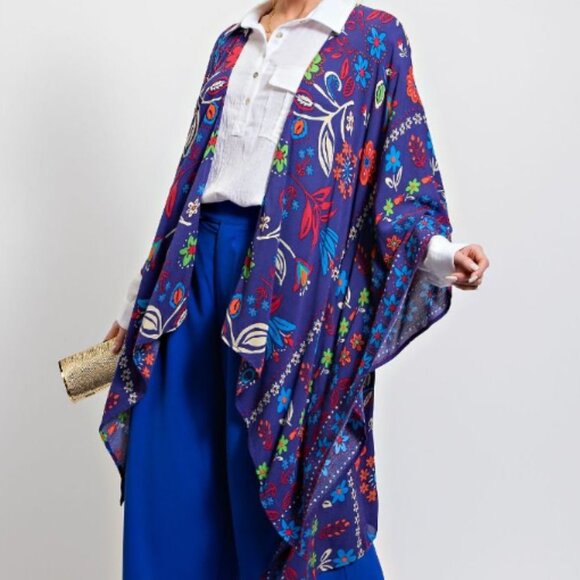 141 PRINTED RAYON CREPON KIMONO - Picture 2 of 3